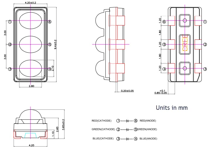 Mechanical Drawing - Cree LED CV94A-FGC Standard LEDs